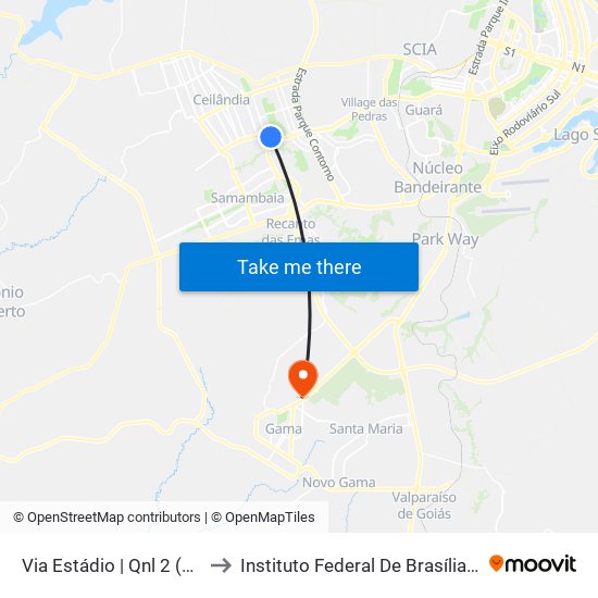Via Estádio | Super Adega Atacadista to Instituto Federal De Brasília - Campus Gama map