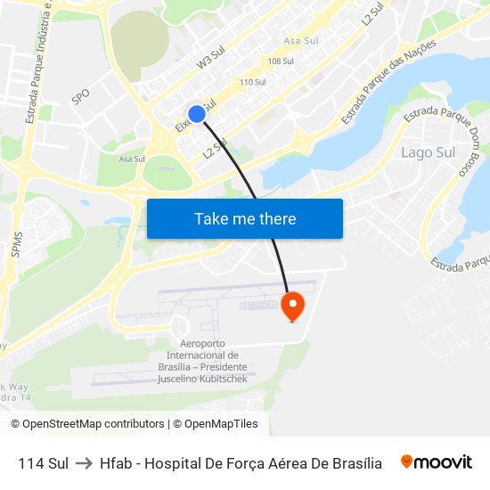 114 Sul to Hfab - Hospital De Força Aérea De Brasília map