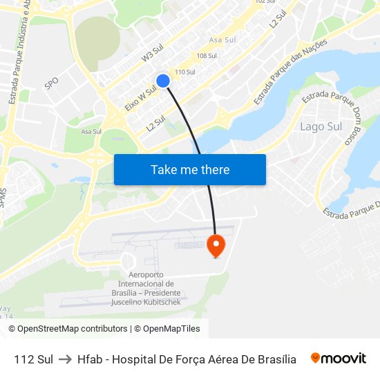112 Sul to Hfab - Hospital De Força Aérea De Brasília map