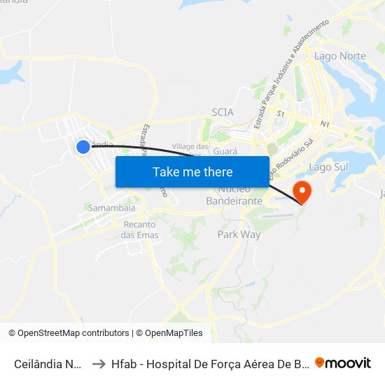 Ceilândia Norte to Hfab - Hospital De Força Aérea De Brasília map