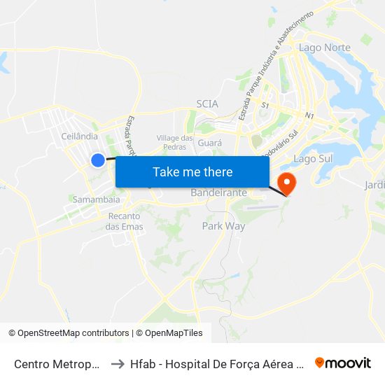 Centro Metropolitano to Hfab - Hospital De Força Aérea De Brasília map