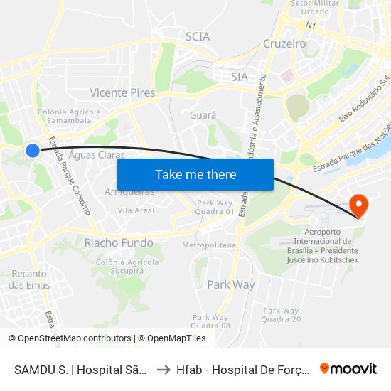 Samdu Sul | Hospital São Vicente De Paulo to Hfab - Hospital De Força Aérea De Brasília map