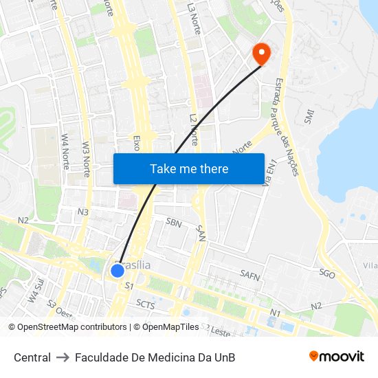 Central to Faculdade De Medicina Da UnB map