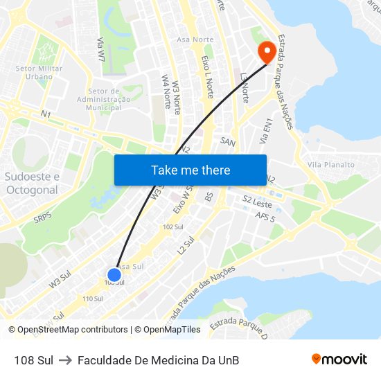 108 Sul to Faculdade De Medicina Da UnB map