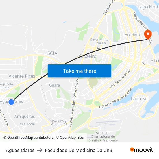 Águas Claras to Faculdade De Medicina Da UnB map