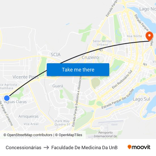 Concessionárias to Faculdade De Medicina Da UnB map