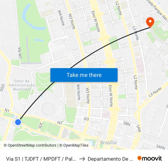 Via S1 | TJDFT / MPDFT / Palácio do Buriti to Departamento De Geografia map