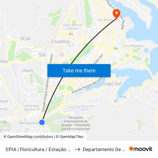 EPIA | Floricultura / Estação BRT Park Way to Departamento De Geografia map