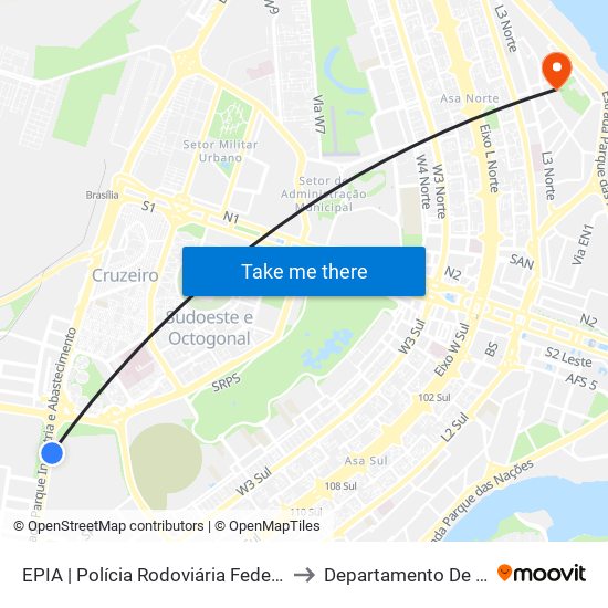EPIA | Polícia Rodoviária Federal / NOVACAP to Departamento De Geografia map