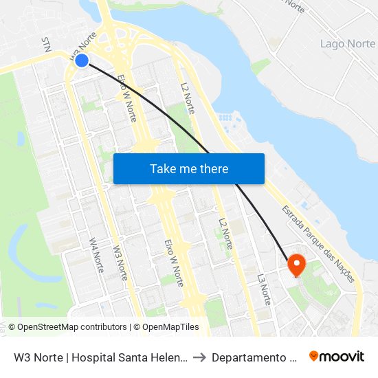 W3 Norte | Hospital Santa Helena / Santa Lúcia Norte to Departamento De Geografia map