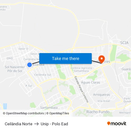 Ceilândia Norte to Unip - Polo Ead map