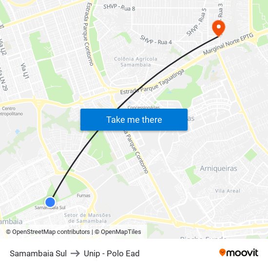 Samambaia Sul to Unip - Polo Ead map