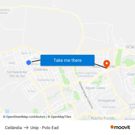 Ceilândia to Unip - Polo Ead map