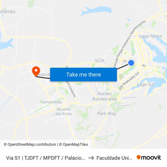 Via S1 | TJDFT / MPDFT / Palácio do Buriti to Faculdade Unisaber map