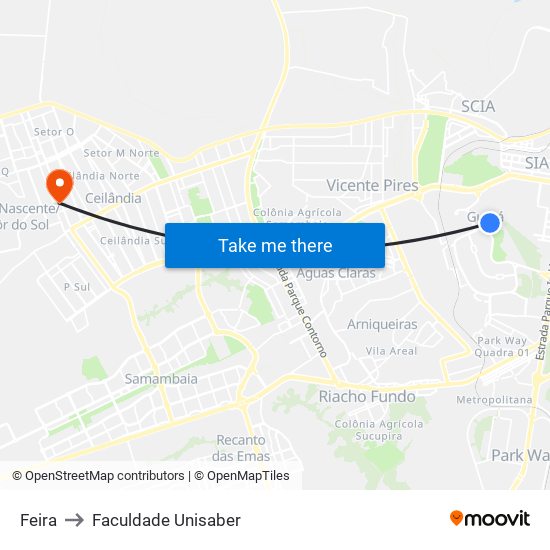 Feira to Faculdade Unisaber map