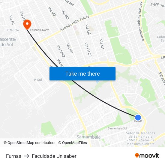 Furnas to Faculdade Unisaber map