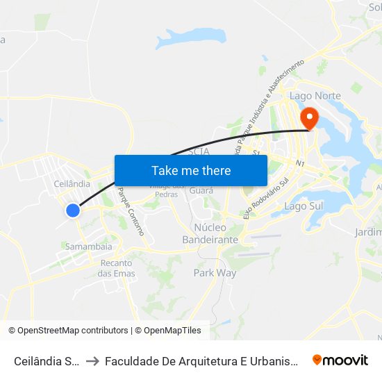 Ceilândia Sul to Faculdade De Arquitetura E Urbanismo map