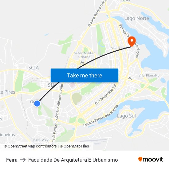 Feira to Faculdade De Arquitetura E Urbanismo map