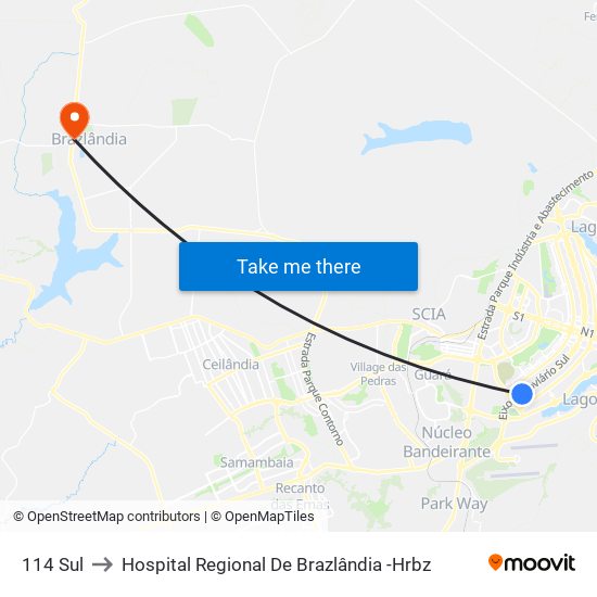 114 Sul to Hospital Regional De Brazlândia -Hrbz map