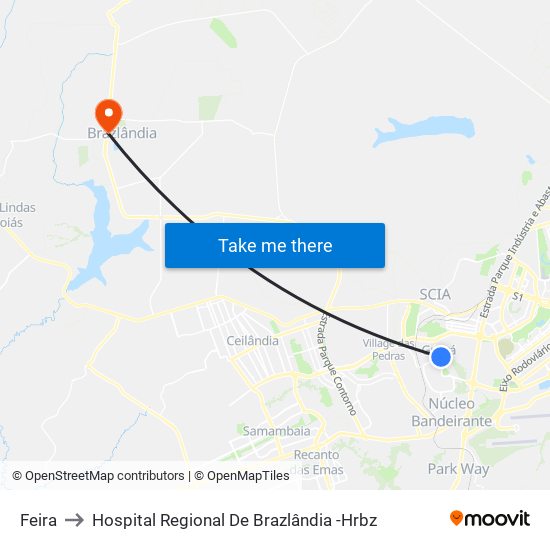 Feira to Hospital Regional De Brazlândia -Hrbz map