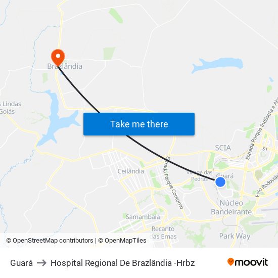 Guará to Hospital Regional De Brazlândia -Hrbz map