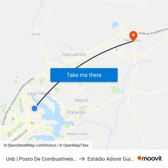 UnB | Posto de Combustíveis / Subway to Estádio Adonir Guimarães map