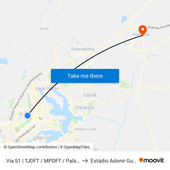 Via S1 | TJDFT / MPDFT / Palácio do Buriti to Estádio Adonir Guimarães map