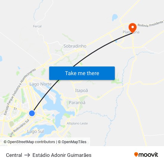 Central to Estádio Adonir Guimarães map