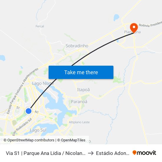 Via S1 | Parque Ana Lídia / Nicolandia / Eixo Ibero-Americano to Estádio Adonir Guimarães map