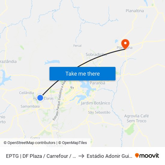 EPTG | DF Plaza / Carrefour / Sam's Club to Estádio Adonir Guimarães map