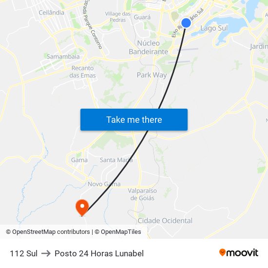 112 Sul to Posto 24 Horas Lunabel map