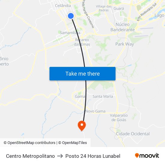 Centro Metropolitano to Posto 24 Horas Lunabel map