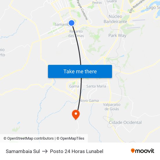 Samambaia Sul to Posto 24 Horas Lunabel map