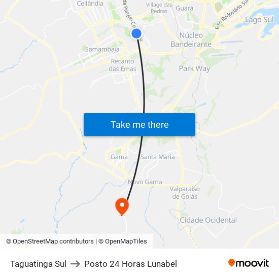 Taguatinga Sul to Posto 24 Horas Lunabel map