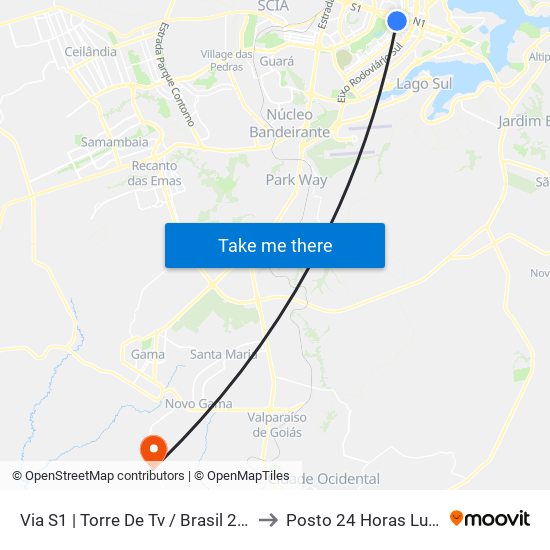 Via S1 | Torre De Tv / Brasil 21 / Shs to Posto 24 Horas Lunabel map