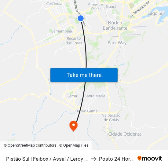 Pistão Sul | Feibox / Assaí / Leroy Merlin / Pátio Capital to Posto 24 Horas Lunabel map
