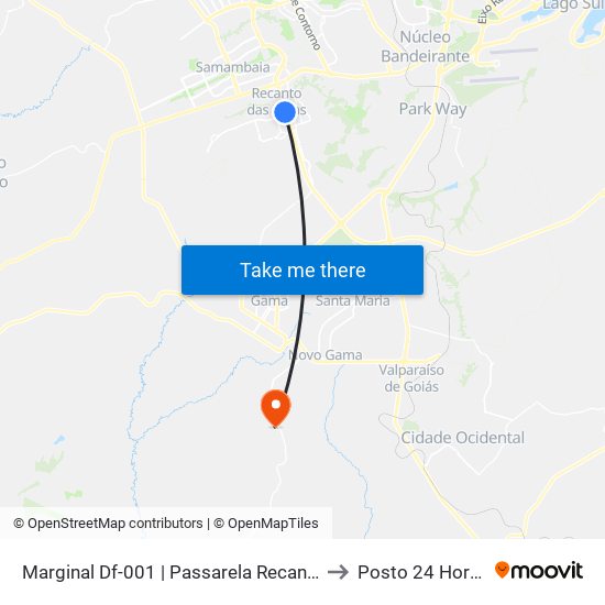 Marginal Df-001 | Passarela Recanto-Riacho II (Recanto) to Posto 24 Horas Lunabel map