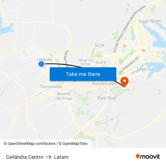 Ceilândia Centro to Latam map