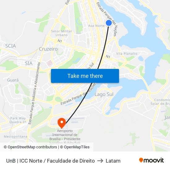 UnB | ICC Norte / Faculdade de Direito to Latam map