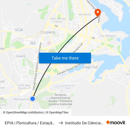 EPIA | Floricultura / Estação BRT Park Way to Institudo De Ciências Biológicas map