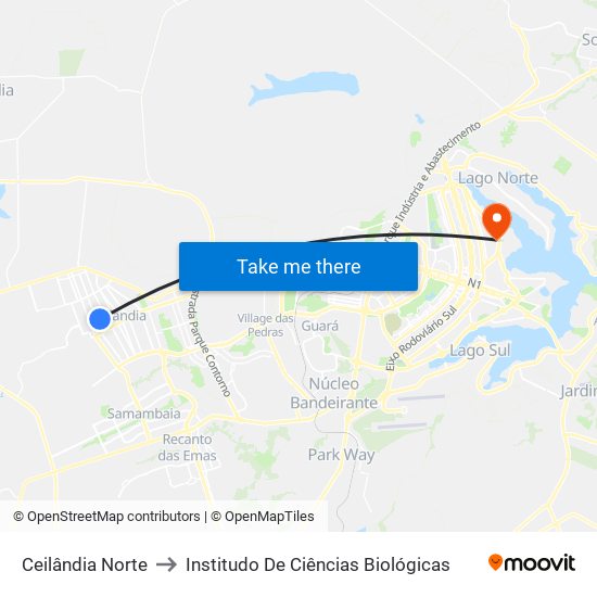 Ceilândia Norte to Institudo De Ciências Biológicas map