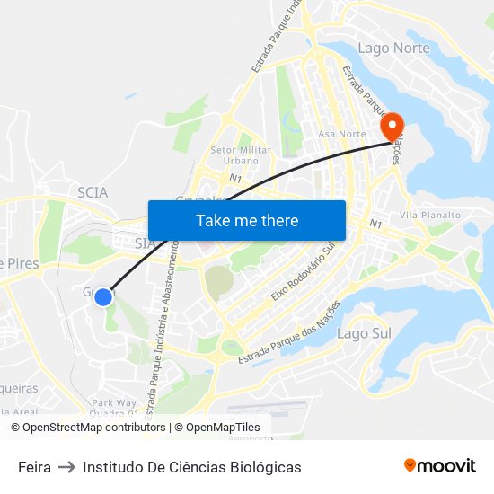 Feira to Institudo De Ciências Biológicas map