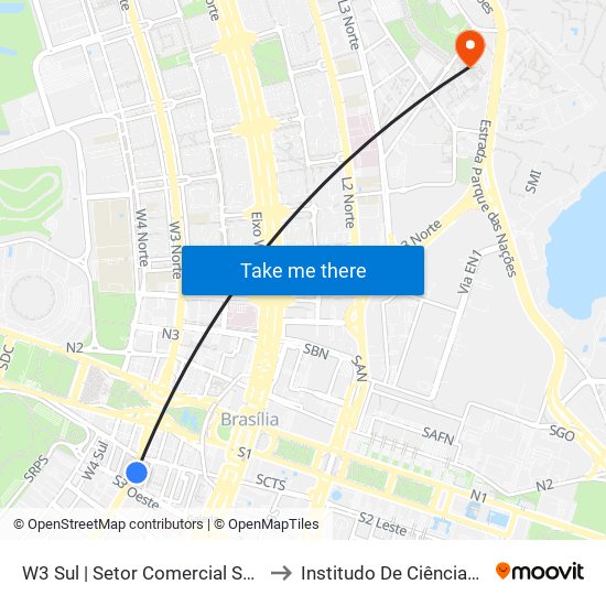 W3 Sul | Setor Comercial Sul / Pátio Brasil to Institudo De Ciências Biológicas map