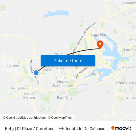 EPTG | DF Plaza / Carrefour / Sam's Club to Institudo De Ciências Biológicas map