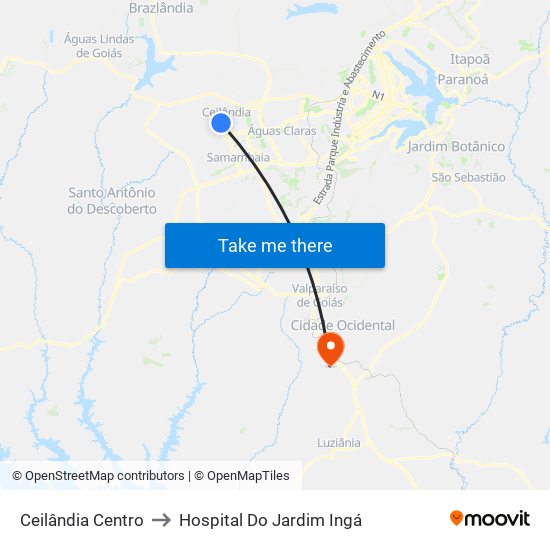 Ceilândia Centro to Hospital Do Jardim Ingá map