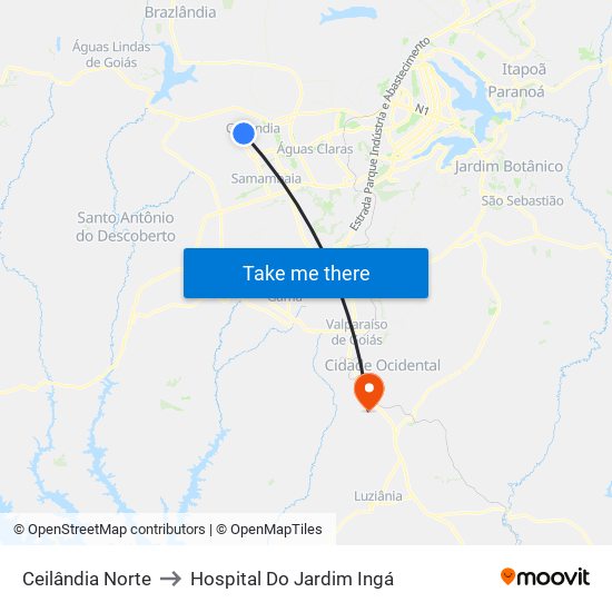 Ceilândia Norte to Hospital Do Jardim Ingá map