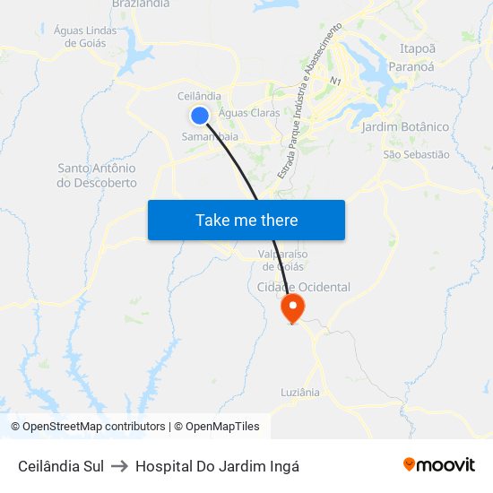 Ceilândia Sul to Hospital Do Jardim Ingá map