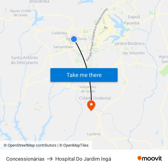 Concessionárias to Hospital Do Jardim Ingá map