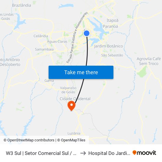 W3 Sul | Setor Comercial Sul / Pátio Brasil to Hospital Do Jardim Ingá map