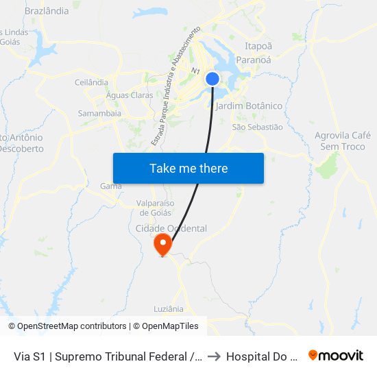 Via S1 | Supremo Tribunal Federal / Praça dos Três Poderes to Hospital Do Jardim Ingá map